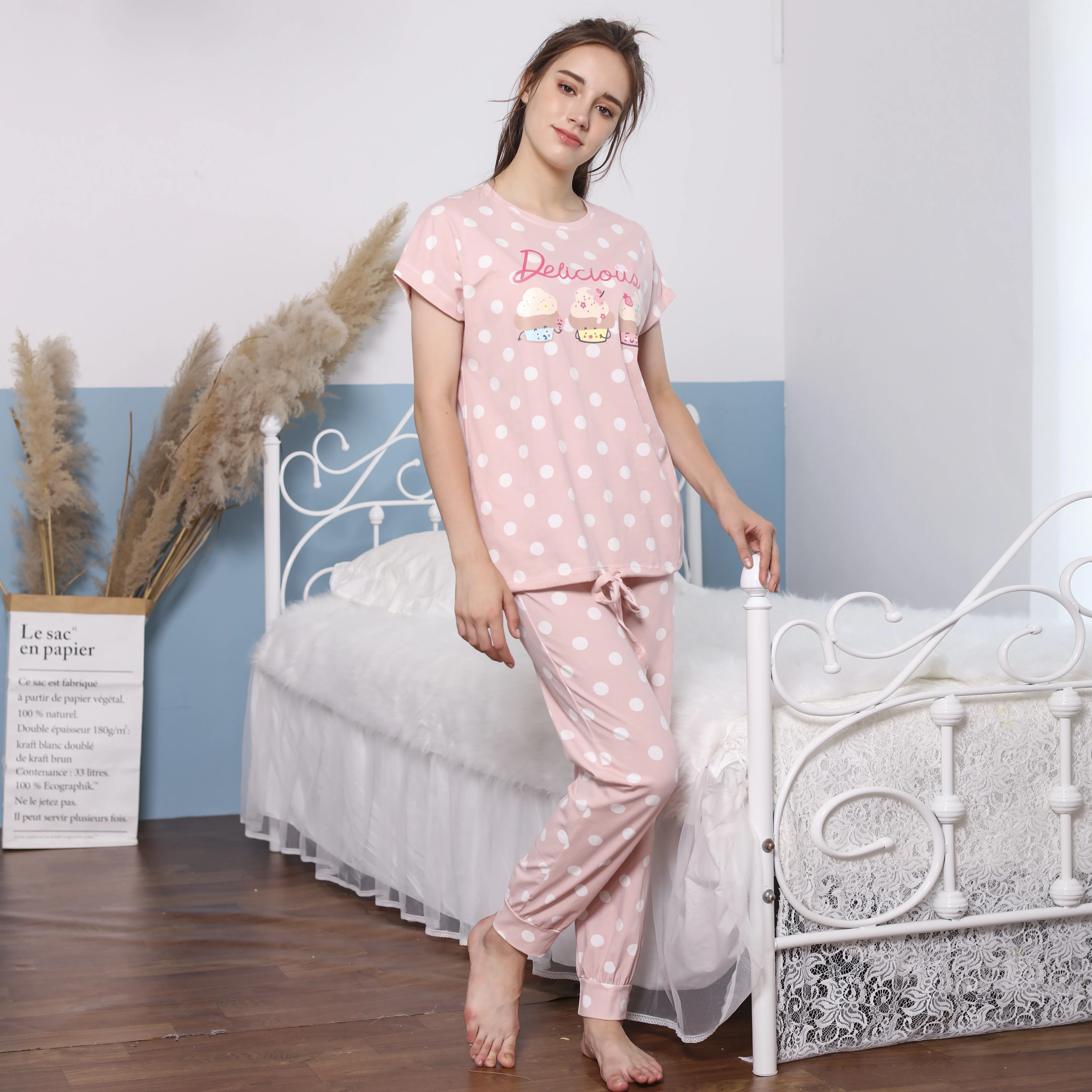 
Women Cotton Pajamas Night Lounge Wear Sleeping Pijiamas for Ladies Pyjamas Suit Nightwear Set Arab Floral Nighties Printing 