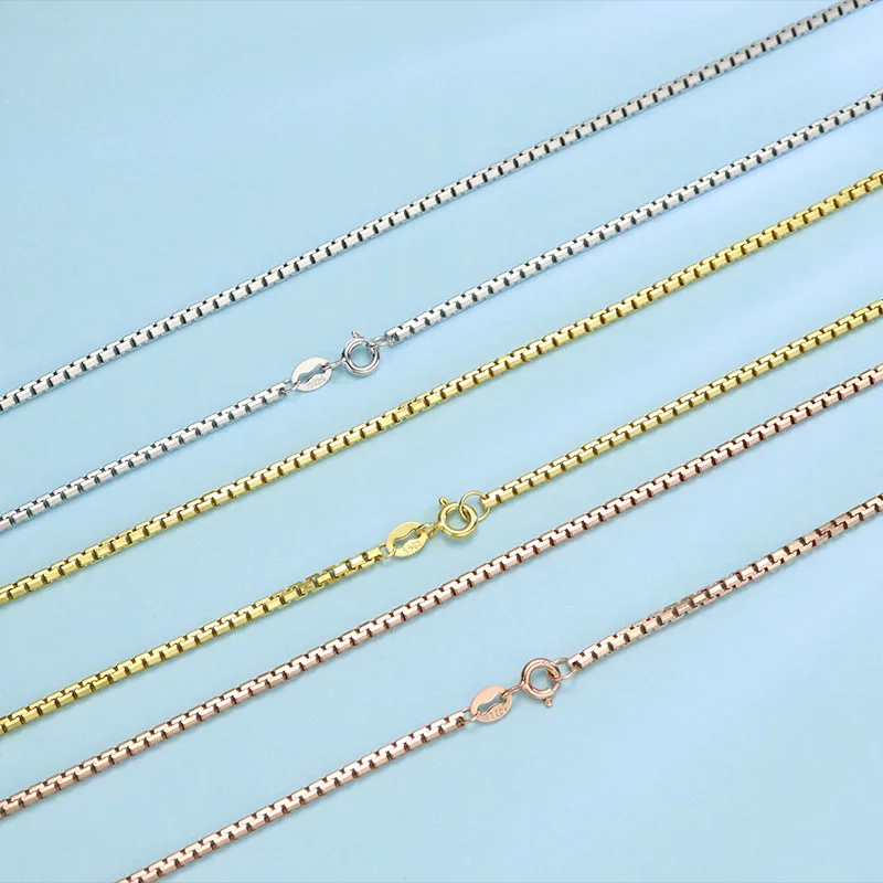 Genuine High quality bulk italian chain jewelry necklace 925 sterling silver 18k gold plated thin box chains for women