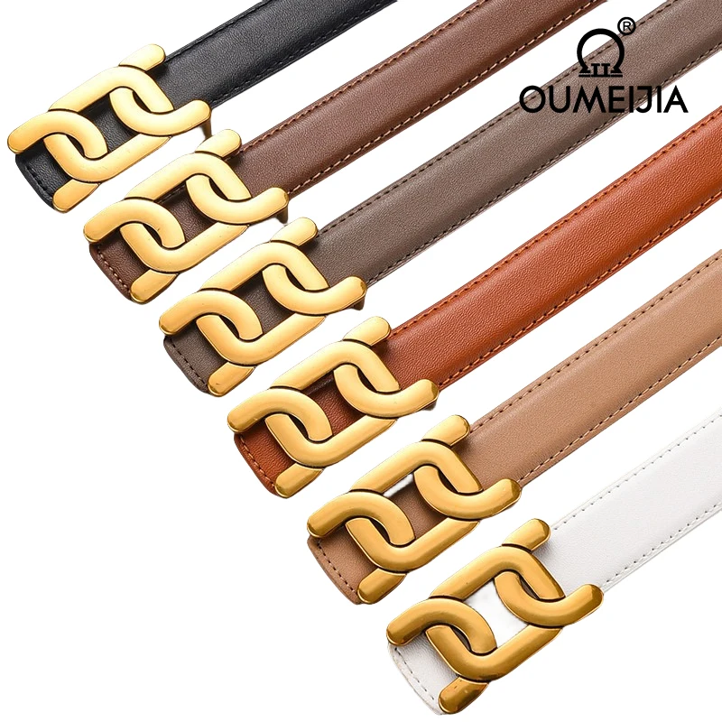 Foreign trade cross border ladies leather buckle letter smooth buckle belt all simple trouser wholesale