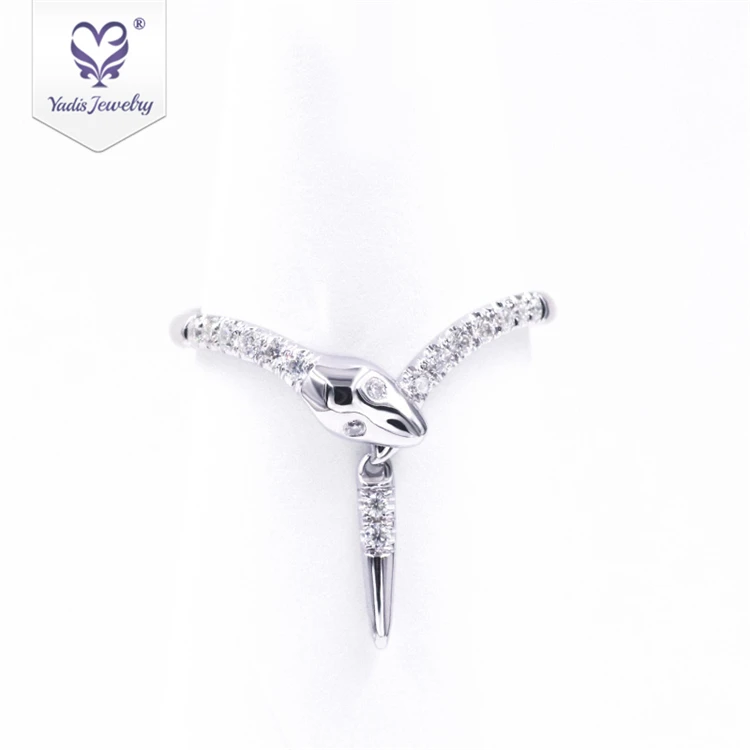 Yadis statement snake shape jewelry solid 10k white gold round moissanite diamond rings