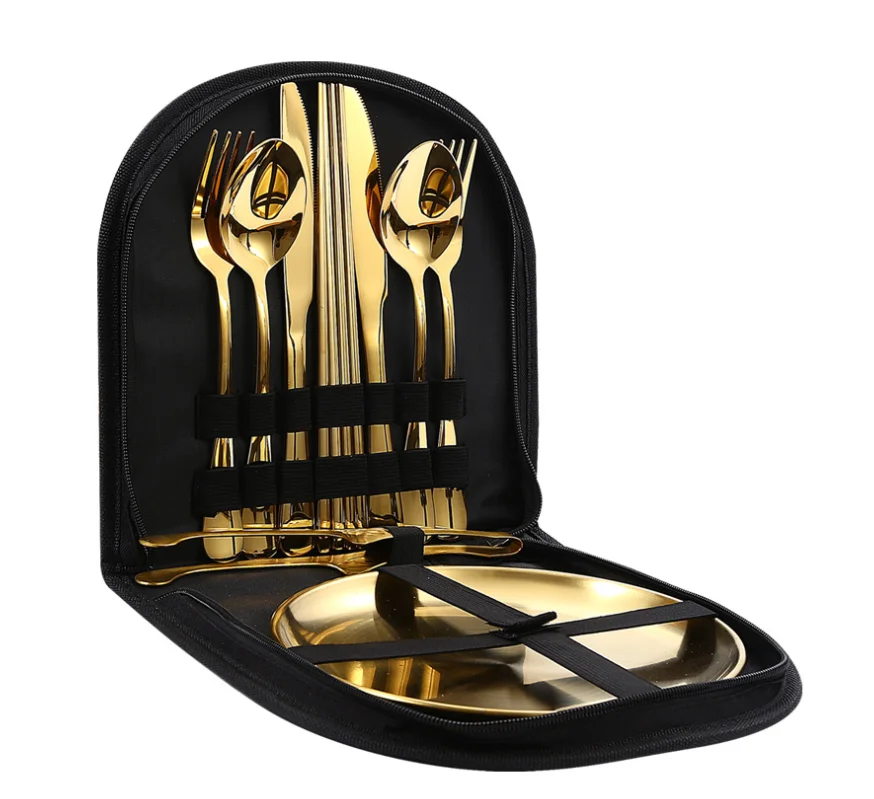 Travel Silverware Set Spoon Fork Knife Plate for 2 People Camping Utensils for Eating Portable Cutlery Set