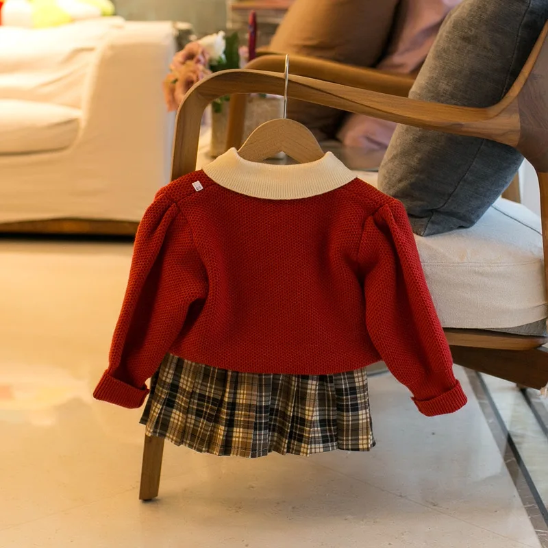 Sunny Baby Wholesale Fashion 0-4T Children Clothes Kids Girls Clothing Color Clothes Sweater Knitted Dress Sets