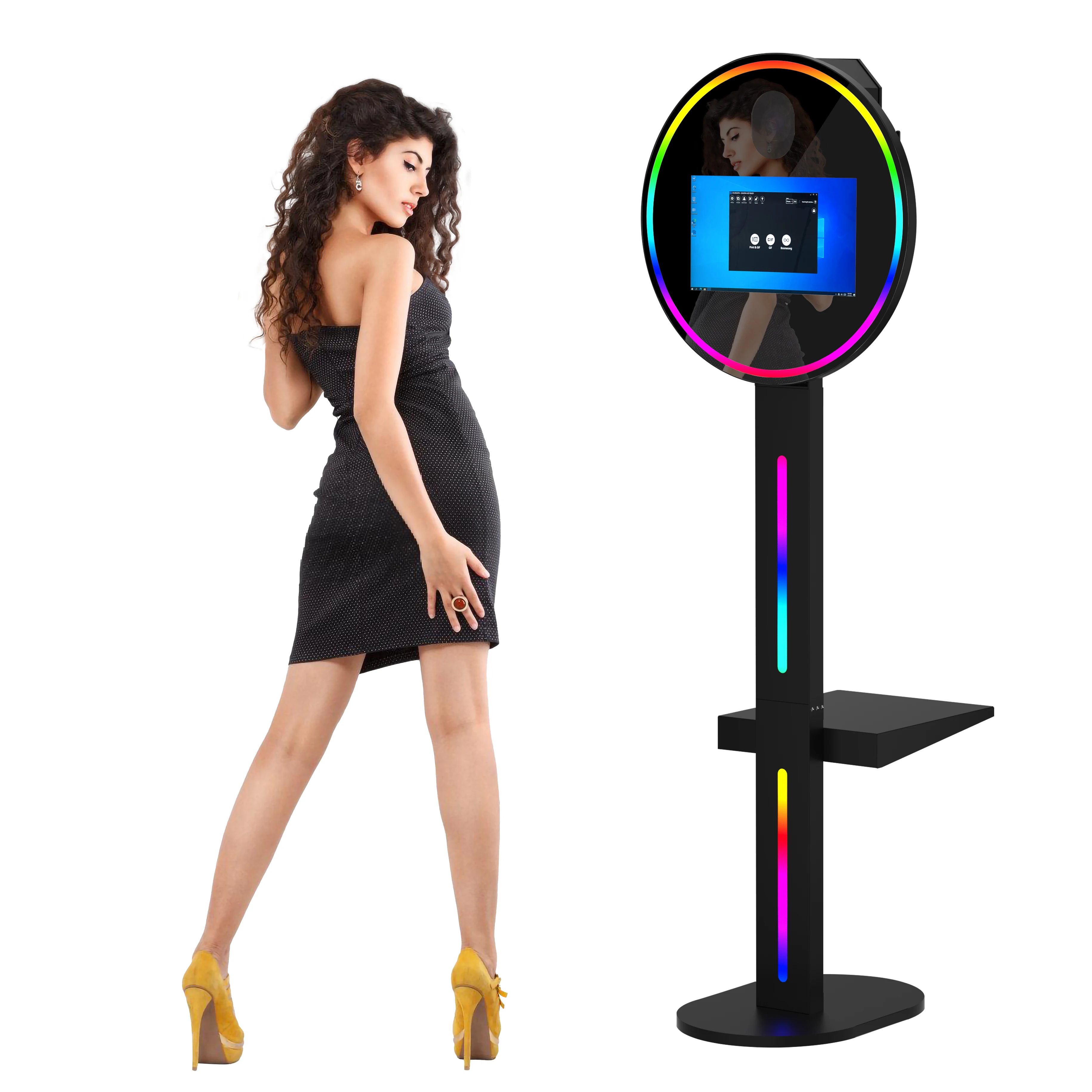 2024 Round model 15.6 inch touch screen dslr photo booth mini pc mirror photo booth shell with camera and printer