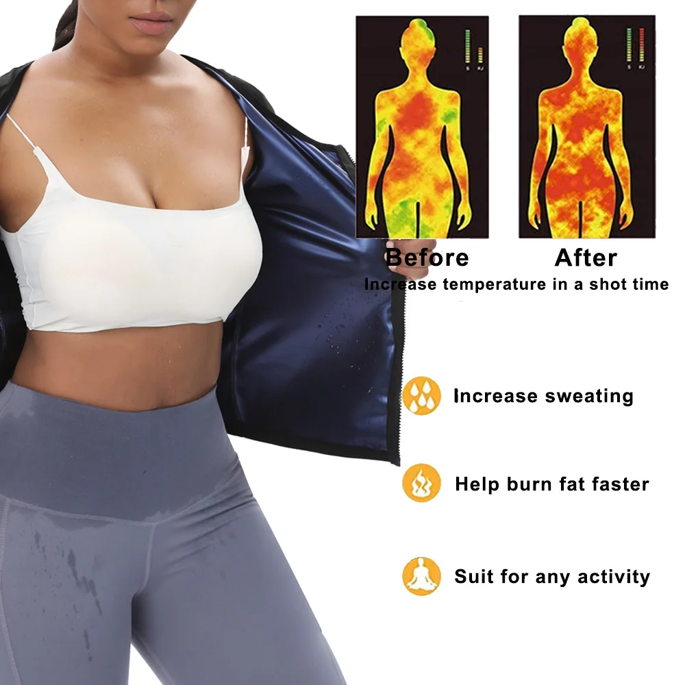 Sauna Suit for Women Weight Loss Sauna Shirt for Women Sweat Suit Waist Trainer Vest Fitness Body Shaper Zipper