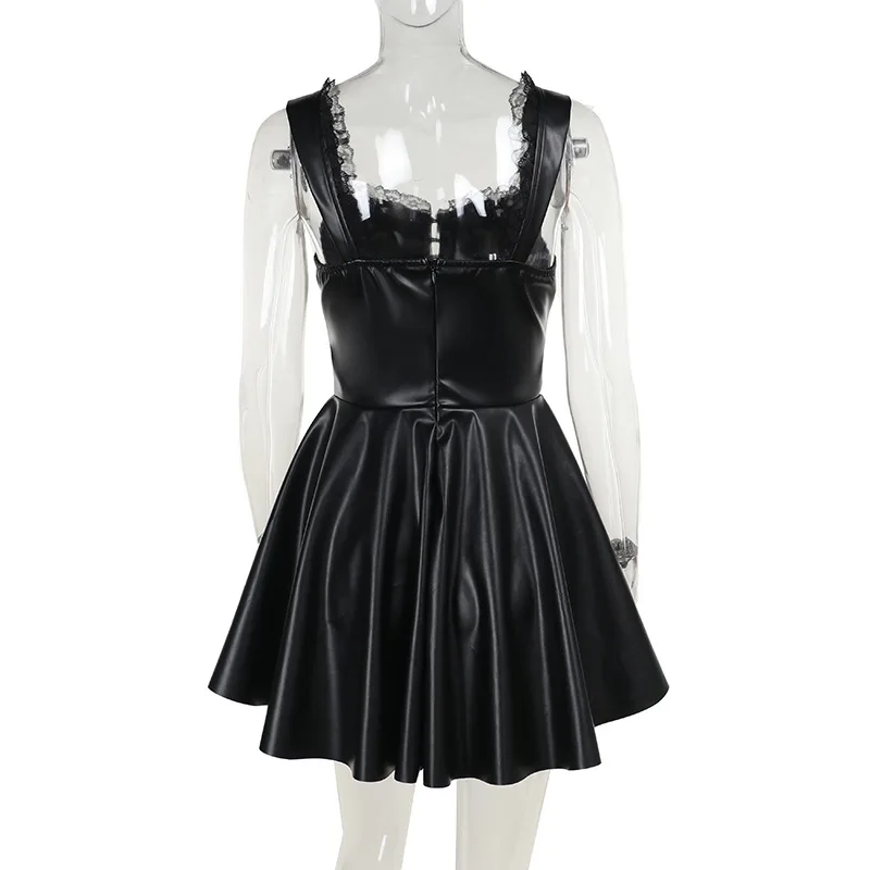 New Fashion Design Black Short Hot Sexy Summer Leather Corset Luxury Evening Bodycon Party Dresses Women