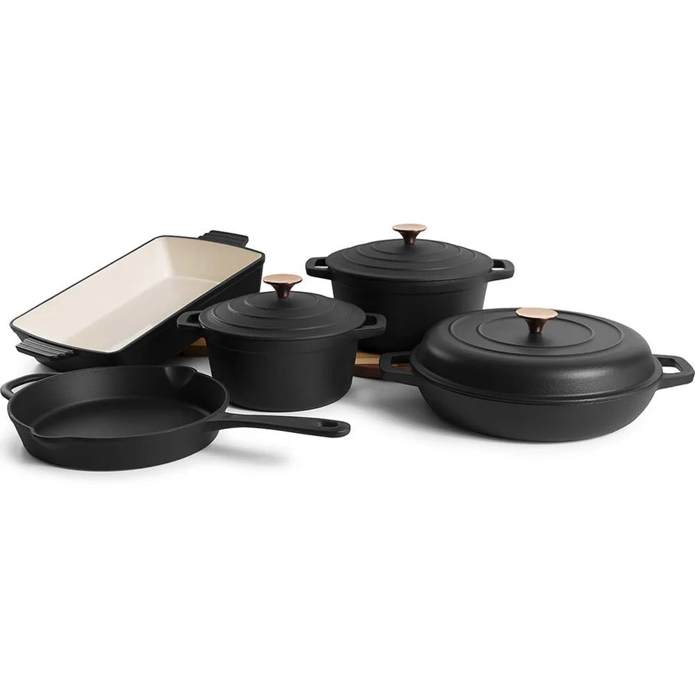 Enameled Cast Iron Cookware Set 8 Pcs Non-Stick Ceramic Coated Cast Iron Skillet Saucepan Dutch Oven and Oven Set for Cooking