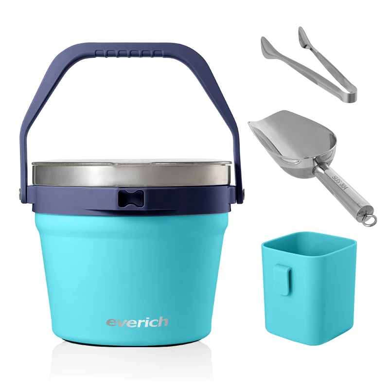 7L Stainless Steel Ice Bucket: Cooler with Lid and Storage Compartment