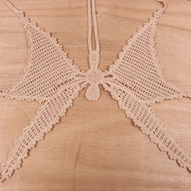 Factory Summer vacation crochet knitted tassels sexy bra women backless solid color beach bikini swimsuit top