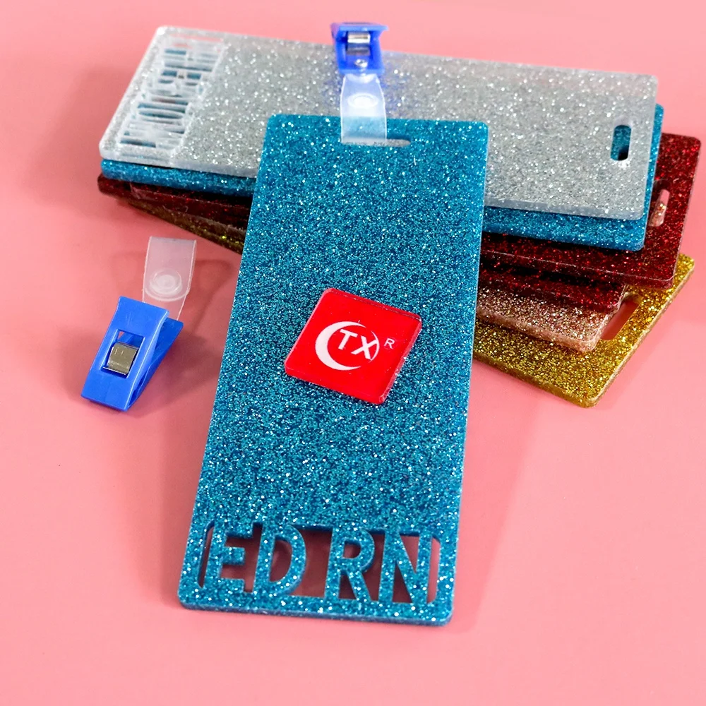 TX Waterproof Acrylic Badge Buddy Holder Glitter Color Healthcare Worker Badge Tag Nurse Badge Tag For All Healthcare Workers