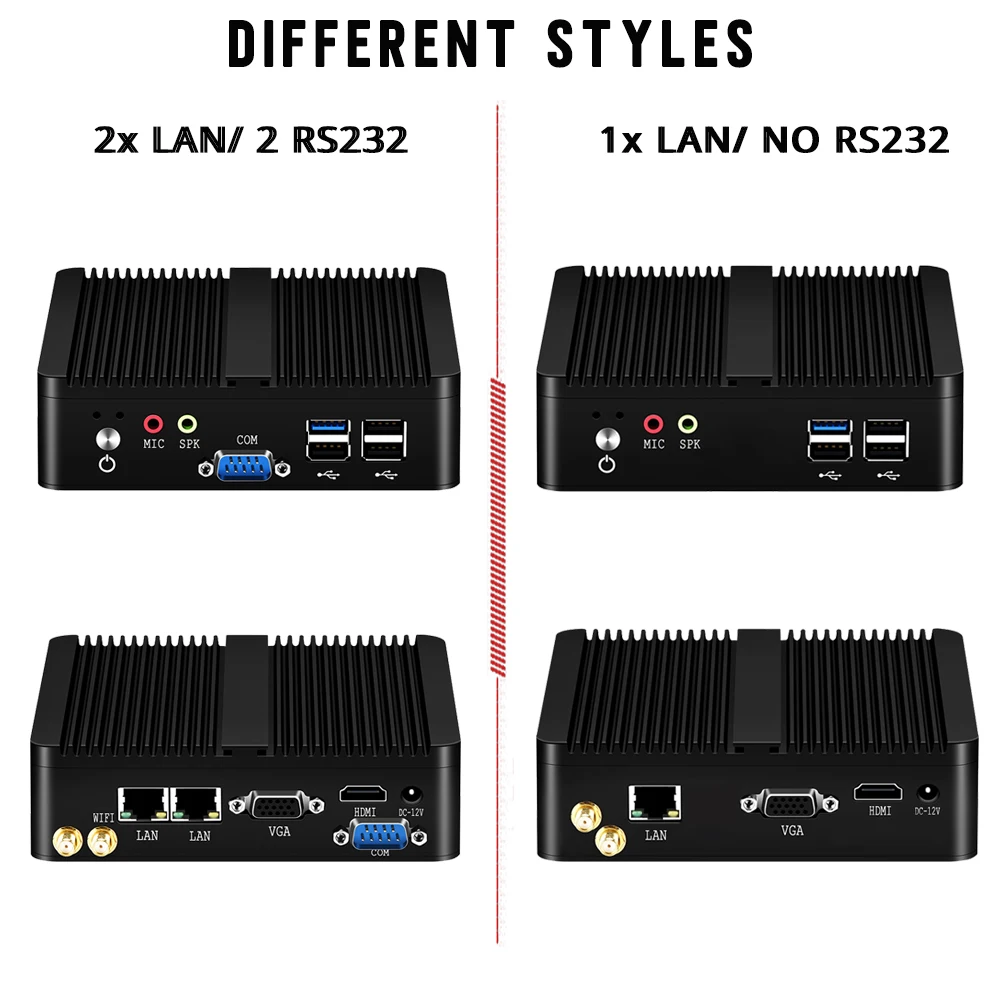 HLY J1900 мини промышленный ПК компьютер четырехъядерный Linux Pfsense 2 Gigabit Ethernet RS232 Barebone Micro computador 4G Ram 128G