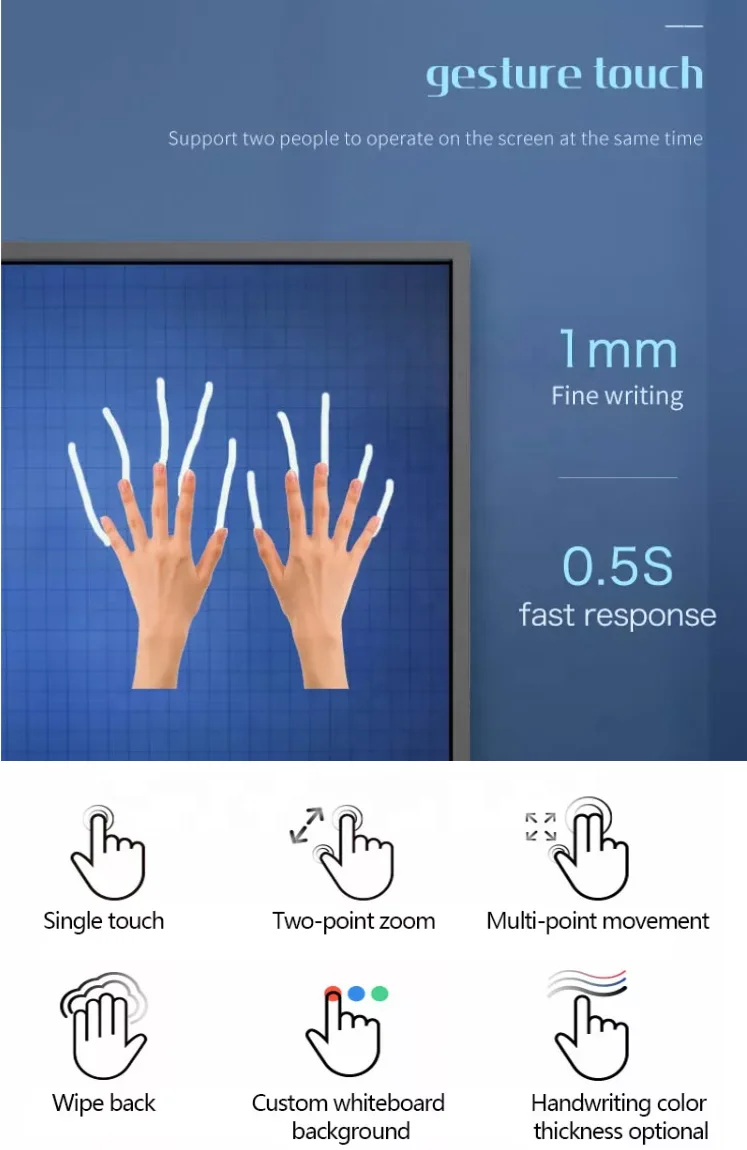 65/75/86/100/110 inch finger multi touch screen smart LCD display meeting room electronic digital interactive smart white board