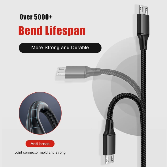 1M Nylon Braided Mobile Phone Charger Micro USB Cables for Android Smartphone