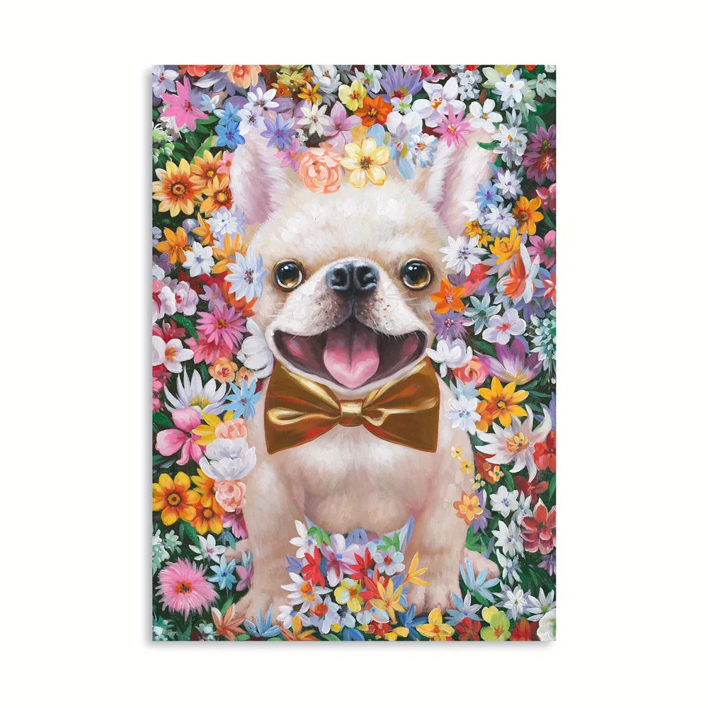 Artree New Design Lovely Pet Dog Art Wall Painting With Gold Glitter On Canvas 70*100Cm Print Painting For Kids