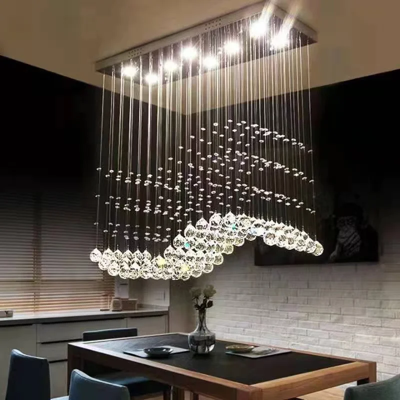 2022 High Quality Luxury Lighting Rectangular Dining Table K9 Crystal Raindrop Modern Led Chandelier Ceiling Luxury Pendant Lamp