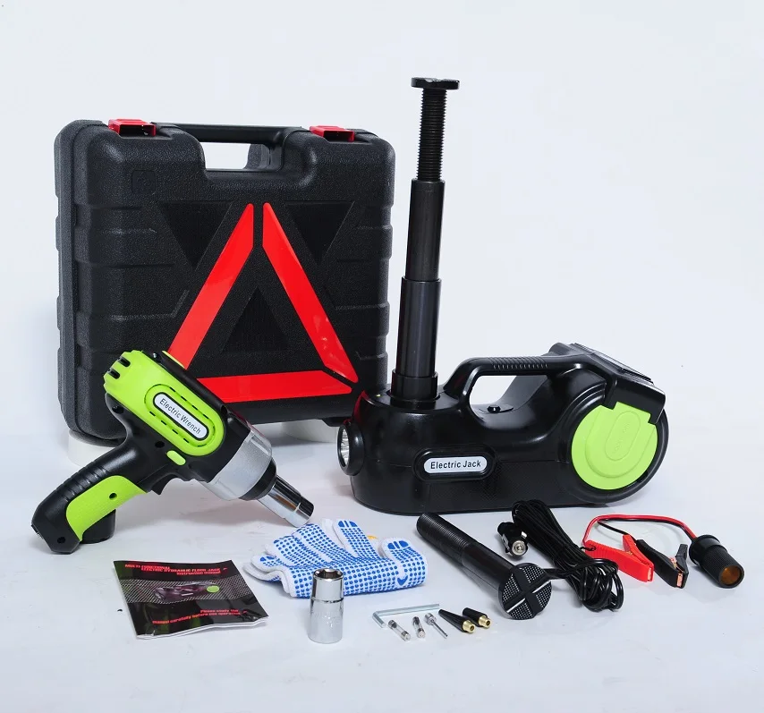 Electric Car Jack Kit 5 Ton 12V Car Jack Hydraulic with Impact Wrench & Inflator for Car SUV