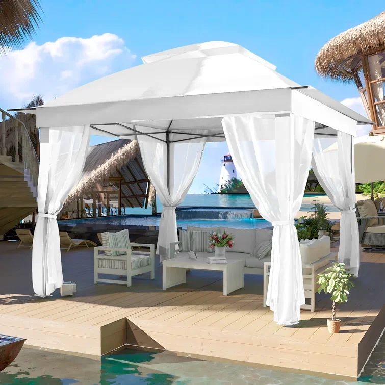 Outdoor Tent Pergola Aluminum Folding Gazebo Waterproof Soft Top Metal Frame Gazebo Outdoor Pop up Gazebo with Net Walls
