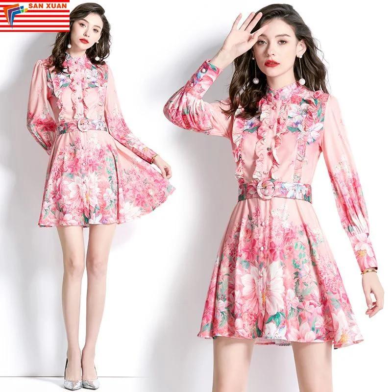 6613-75-new arrivals woman clothes wholesale vintage fashion apparel elegant lady floral american long Evening casual Dresses
