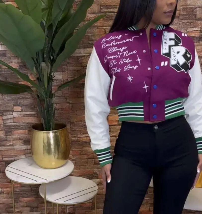 J1080A- women crop top jackets custom bomber jacket women lettermen jacket