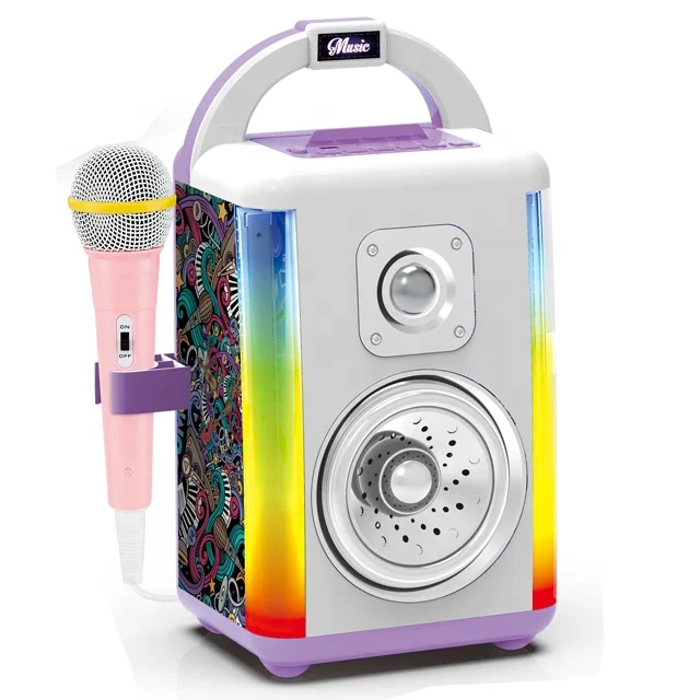 square bluetooth loud speaker with microphone toy for kids singing, recording and playing and sound change