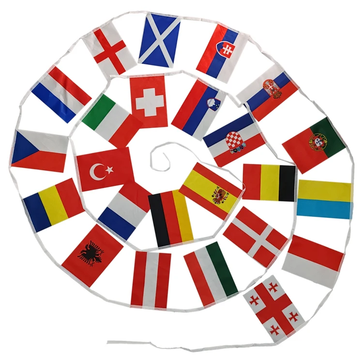 2024 celebration european football string flag set polyester custom 24 countries euro sports event string bunting flag