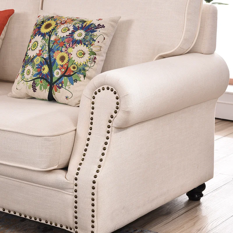 luxury living room sofas 3 seaters  loveseats sectional sofa white fabric modern American style chesterfield sofa