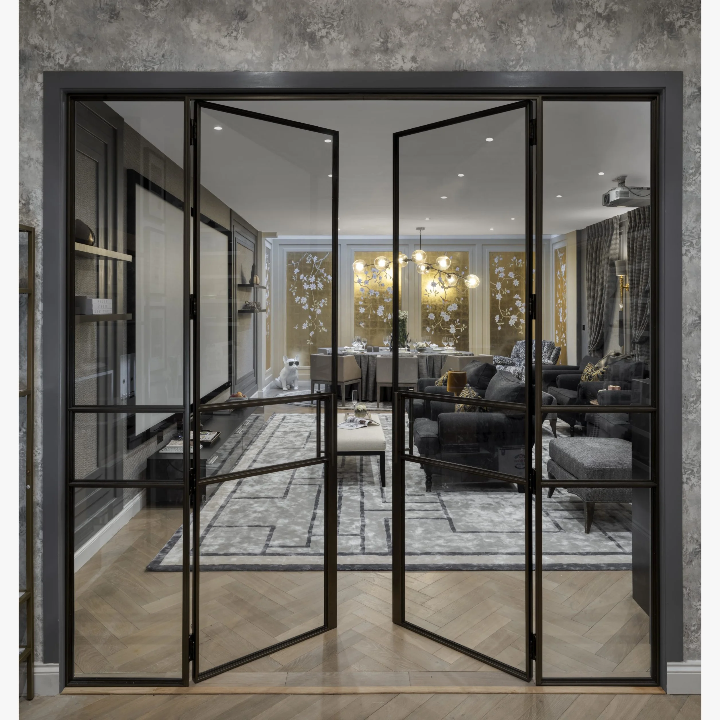 Powder Coated Matte Black Double Glazed Iron French Entry Door And Windows For Sale