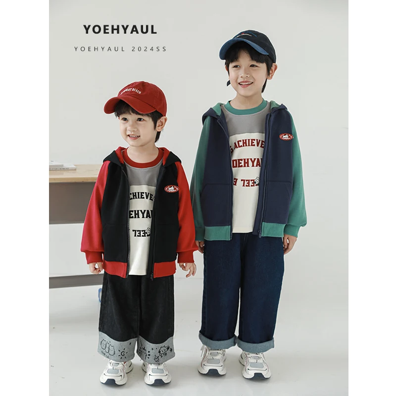YOEHYAUL N5440 Autumn Cotton Long Sleeve Toddler Boys Hoodie Jackets Coat For Kid Baby Boys Hooded Sweatshirt Fashion Clothing