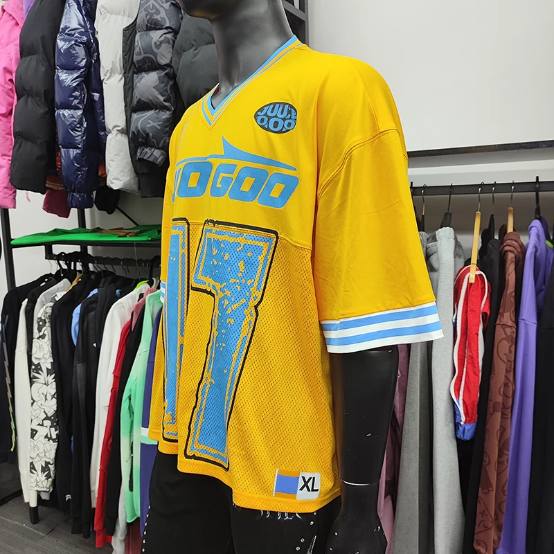 YSJY wholesale luxury screen print shirts cropped tee hip hop streetwear mens mesh jersey oversized heavyweight tshirt