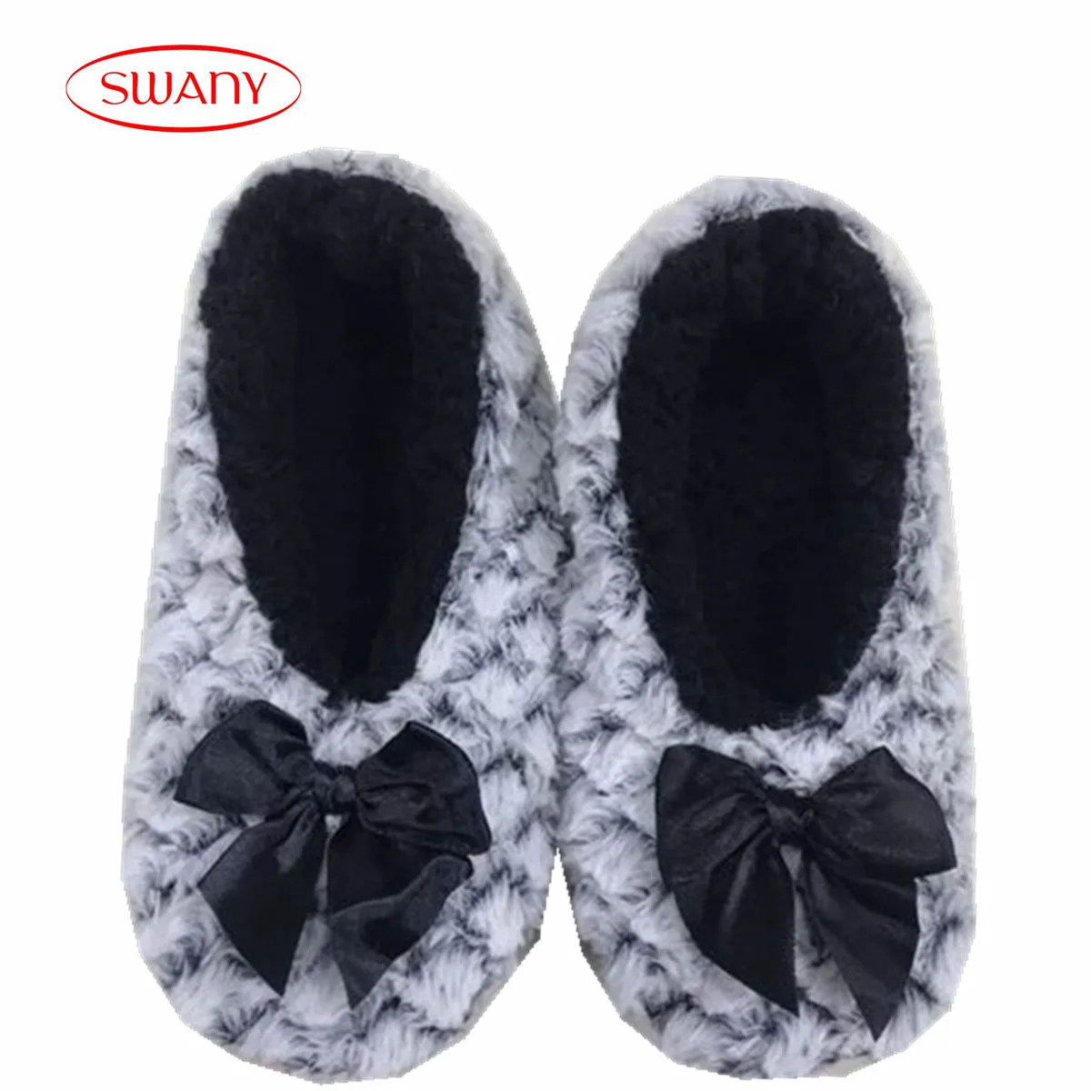 Женские теплые домашние ботинки для зимы, плюшевые пушистые тапочки с люрексом для дома, мягкие тапочки с большим шелковым бантом