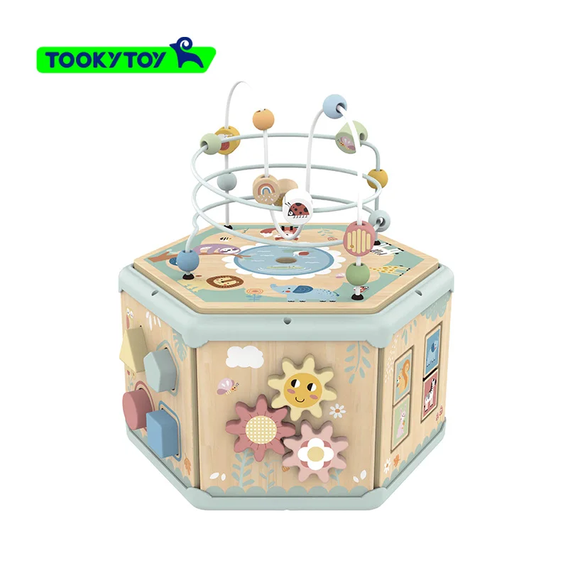 Children 6 Sides Bead Maze Wooden Activity Cube toy busy bead box Educational Toys for Kids learning