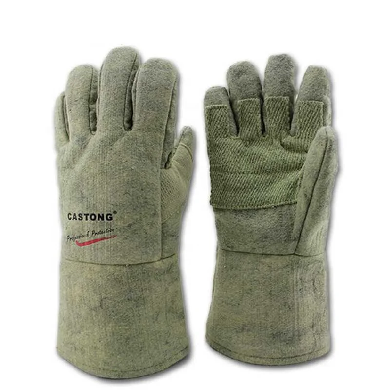 CASTONG Withstand 500 Deg.C Green Felt of Para-aramid Mixed with Carbon Fiber Heat Resistant Reinforced Gloves for Metal Smelt