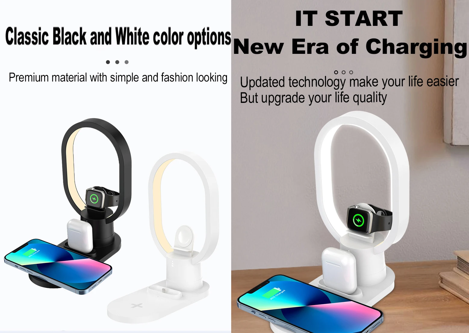 15W Bedside Lamp 4 in 1 Wireless Chargers Desk 2022 Wholesale Customized Lamp Wireless Charger Stand