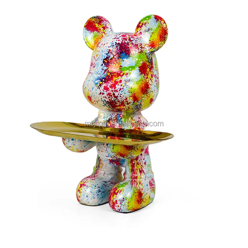 2022 Newest Home Decoration Nordic Luxury Transprinting bear resin craft Fairy Storage tray resin  holder