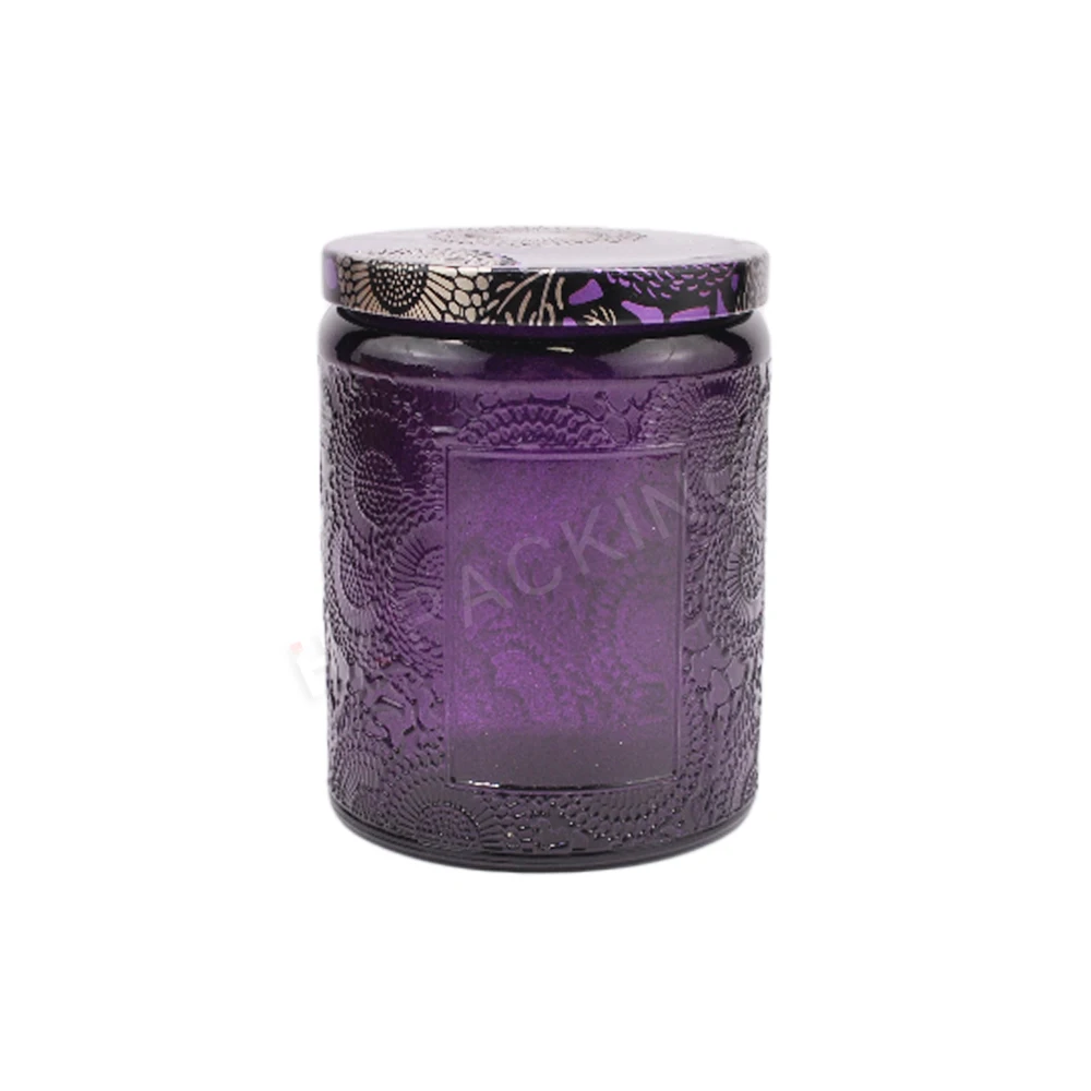 Wholesale Factory High Quality Multi-color 4/6//8 Oz Glass Embossed Candle Jars With Lid - Buy