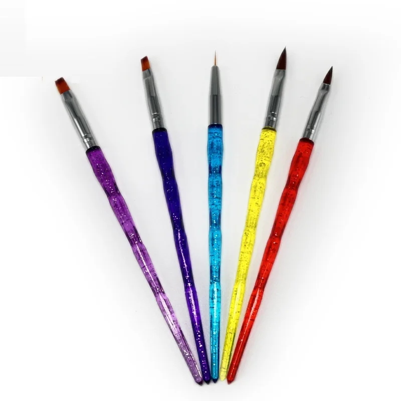 5PCS Professional Nylon Hair Nail Art Design Brush Set with Acrylic Colorful Glitter Penholder