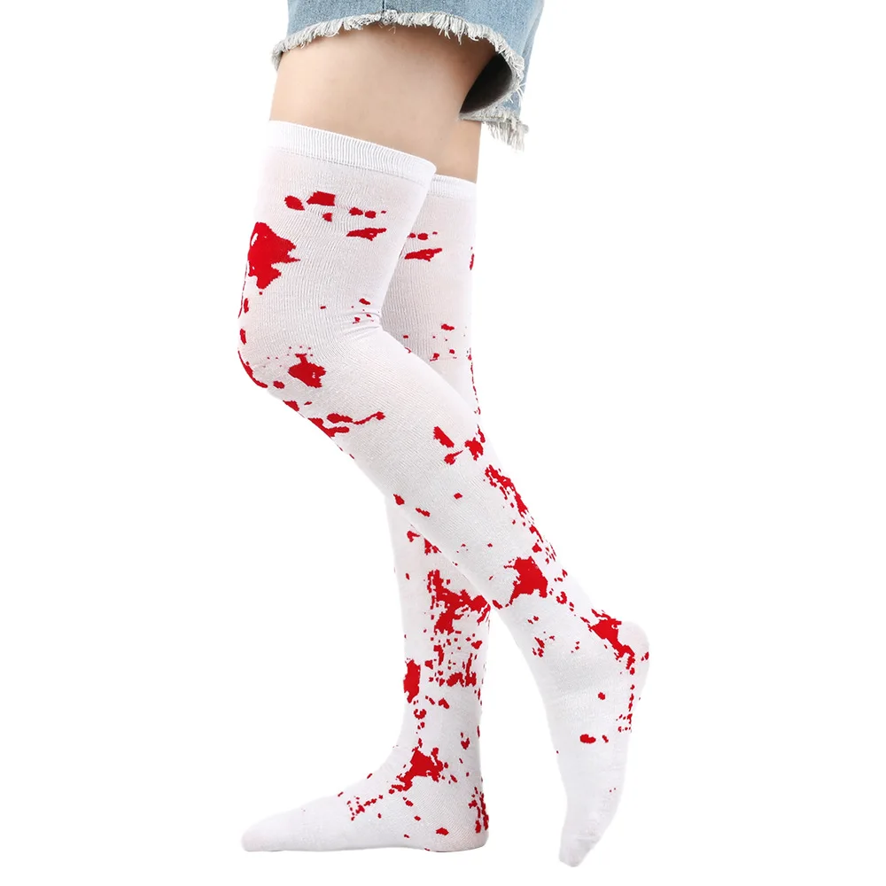 KTS303 OEM Custom Logo Skull Sock Ball Party Costume Halloween Bat Stockings Cobwebs Over The Knee Socks