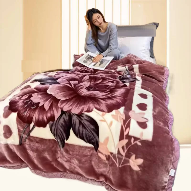 Теплое и мягкое роскошное трикотажное одеяло Raschel для зимы 8 кг Двухслойное корейское Норковое