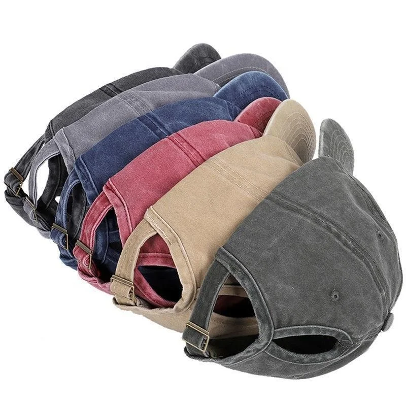 Women Print Demin Washed Distressed Dad Cap Trucker Hat CrissCross Ponytail Baseball Sports Caps