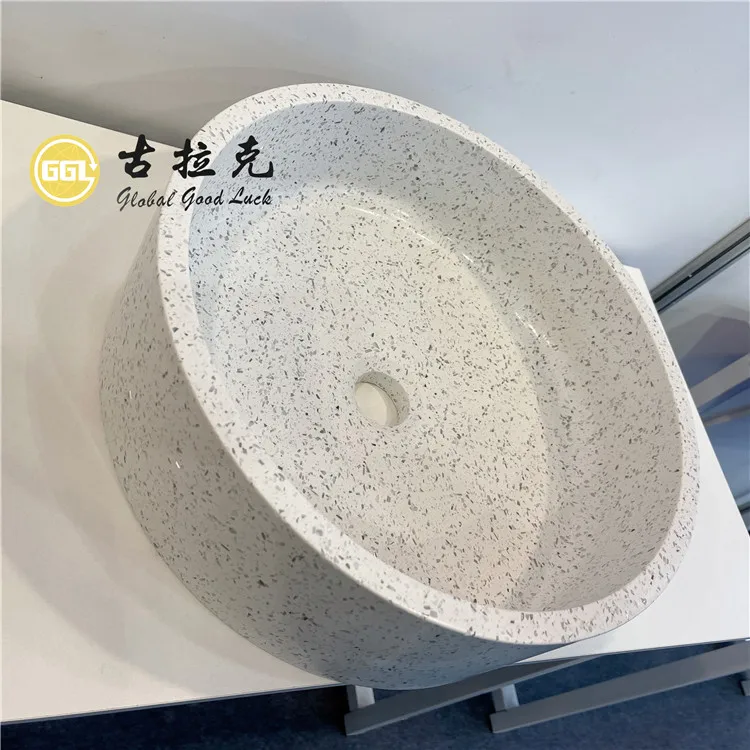 Round White cement concrete terrazzo wash basin and sink for bathroom