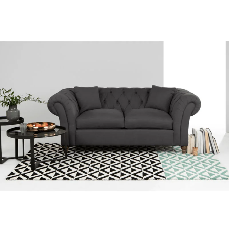 Chesterfield Modern Dark Grey Velvet Tufted Sofa & Love seat In Living Room