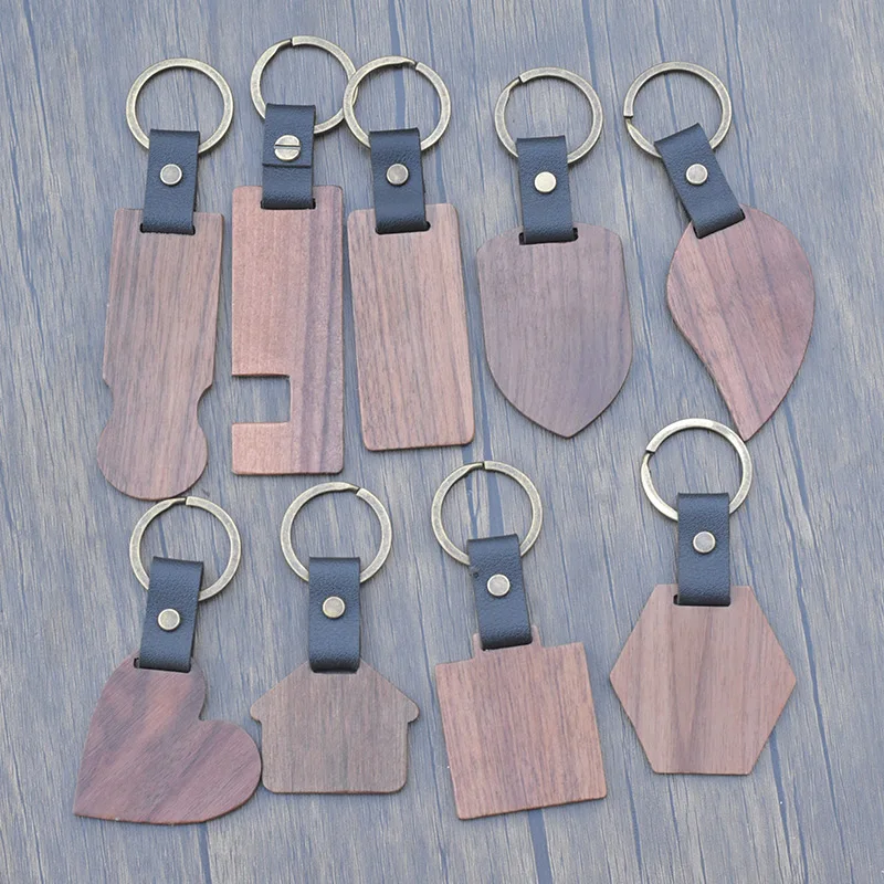 Factory Direct Sales Popular Wooden Key Chain Natural Wood Keychain Creative Walnut Woody Key Ring for Best Gift