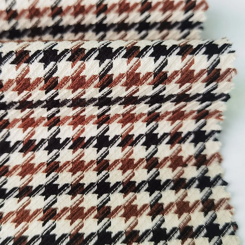 Customized suit fabric yarn dyed tweed style polyester rayon spandex houndstooth tr check plaid fabric