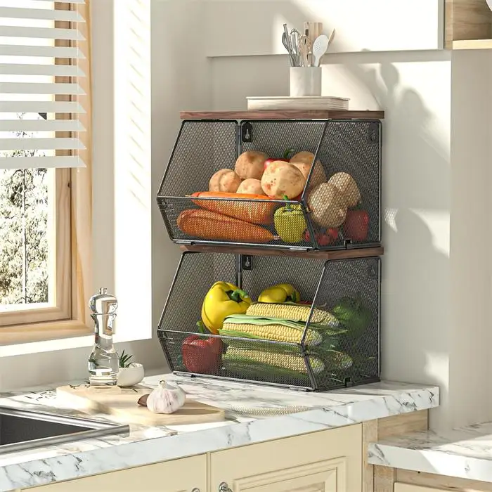 Metal Fruit Basket for Kitchen Wire Mesh Fruit and Vegetable Basket Hanging Wall Vegetable Fruit Basket