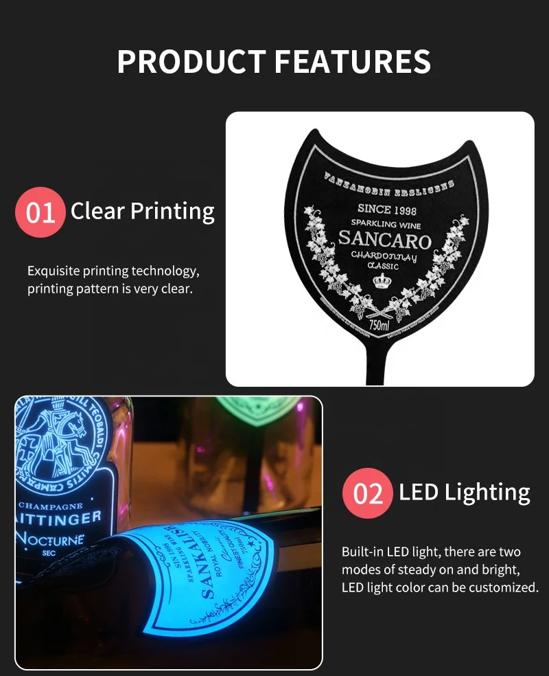 Manufacturer Private Label Wine Waterproof Grow In The Dark Champagne Label Led Bottle Sticker El Wine Label