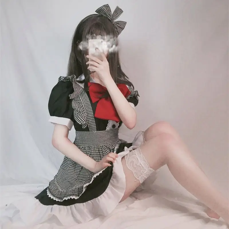 Black And White Plaid Maid Dress Lolita Lovely Japanese Lolita Cafe Waiter
