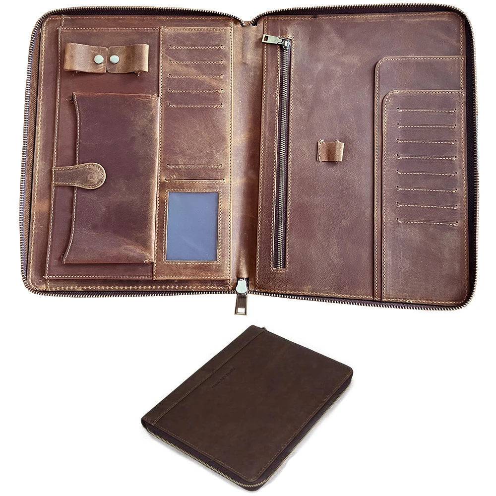 Portfolio with Metal Closure Organizer Genuine Leather Personalized Portfolio for Men & Women
