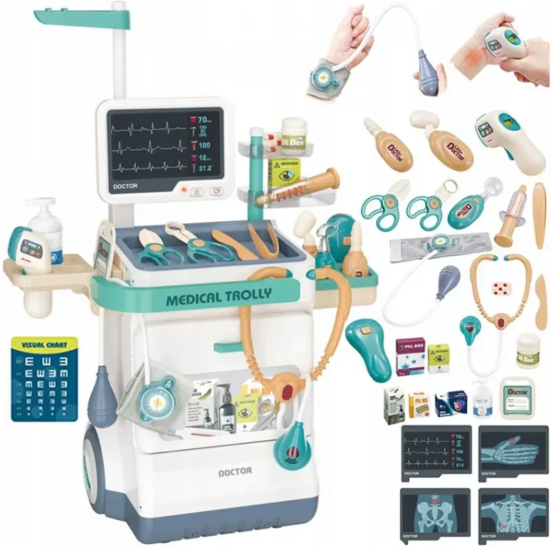 Little Doctor Role Play Game Toys Pretend Play Doctor Set ECG X-Ray Medical Station Toy Simulation Medical Tool Trolley Kits