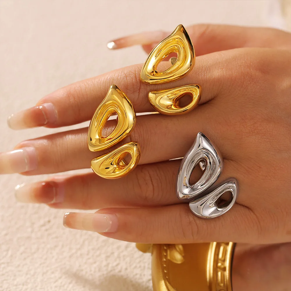 Chic Ring Large Chunky Geometric Hollow Ring Copper Material 18k Gold Plated Personalized Minimalist Open Finger Ring For Women