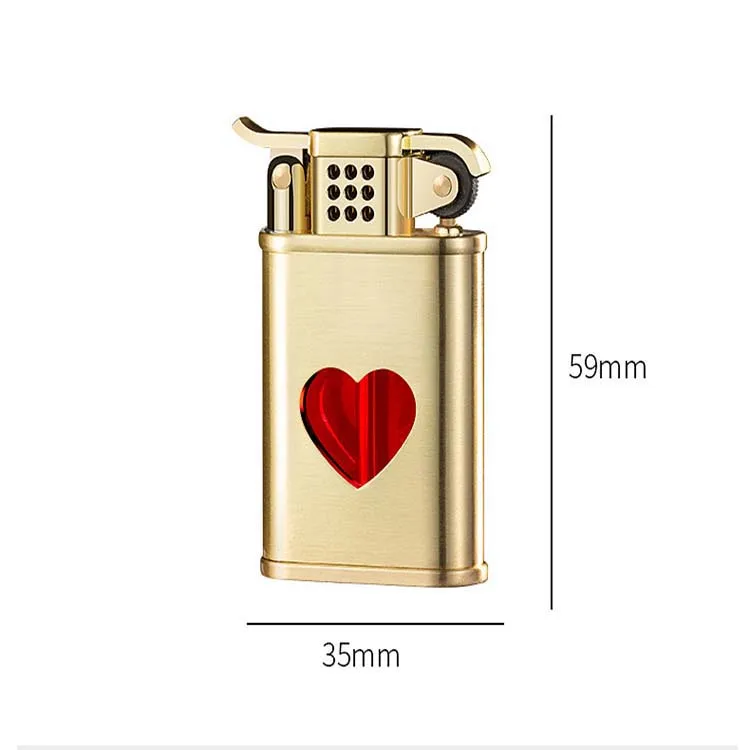 New heart-shaped transparent visible window lighter metal grinding wheel open flame oil wholesale