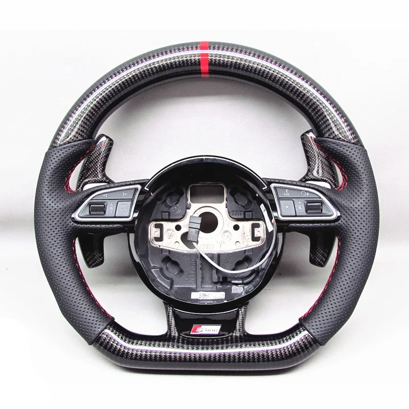 AUTO RACING CAR STEERING WHEEL FOR Audi Audi RS4 S4  CARBON FIBER STEERING WHEEL WITH RED STRIPE AVAILABLE FOR AUDI RS6 RS3 A7